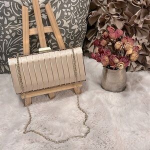 INC Goldtone Cage Structured Satin Mini Structured Clutch Neutral Shoulder Bag